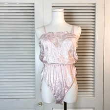 Natori Pink Satin Lace Bodysuit Small Vintage Style Lingerie Teddy Sleepwear