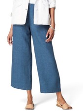J. Jill Blue Linen Stretch Wide Leg Crop Pants Size Medium NWOT