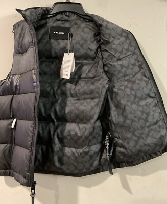 COACH Men's Down Puffer Black Signature Logo Vest size XS