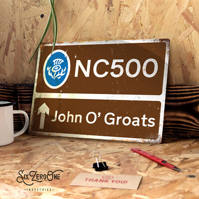 NC500 John O' Groats Metall Wandschild Männerhöhle Haus Bar Pub Vintage Road Scotland