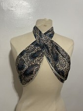 Vintage The Specialty House Rectangular Silk White  Blue Floral Paisley Scarf
