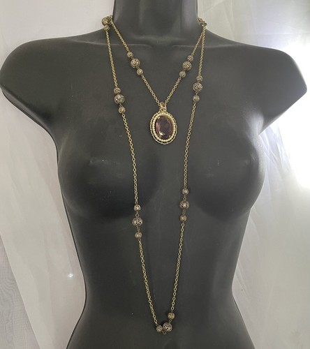 "Collar colgante cadena Art Deco estación de cuentas bola filigrana oro Vermeil de colección 58""" - Imagen 10 de 22