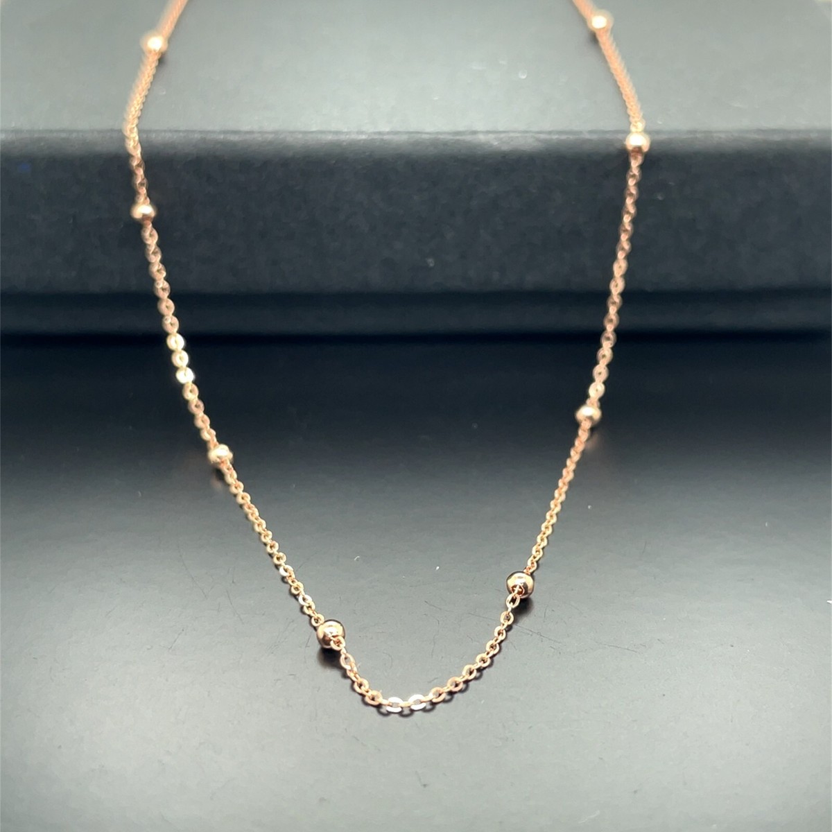 9ct Rose Gold 2mm Flat Trace Bead Chain Necklace Womens 16