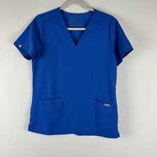 Figs Blue Casma Three Pocket Short Sleeve Scrub Medical Top Size Small