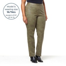 DG2 Diane Gilman Women's Coated Knit Pull On Slim Pant, Dark Olive, ST, 806523