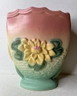 Antique Vintage Hull Art USA Pottery Water Lily 6.75" Pink Green Yellow Signed
