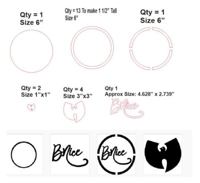 WOODEN LASER CUT SHAPES - BNICE WUTANG - CUSTOM CUT AS PICTURED - Made in U.S.A.