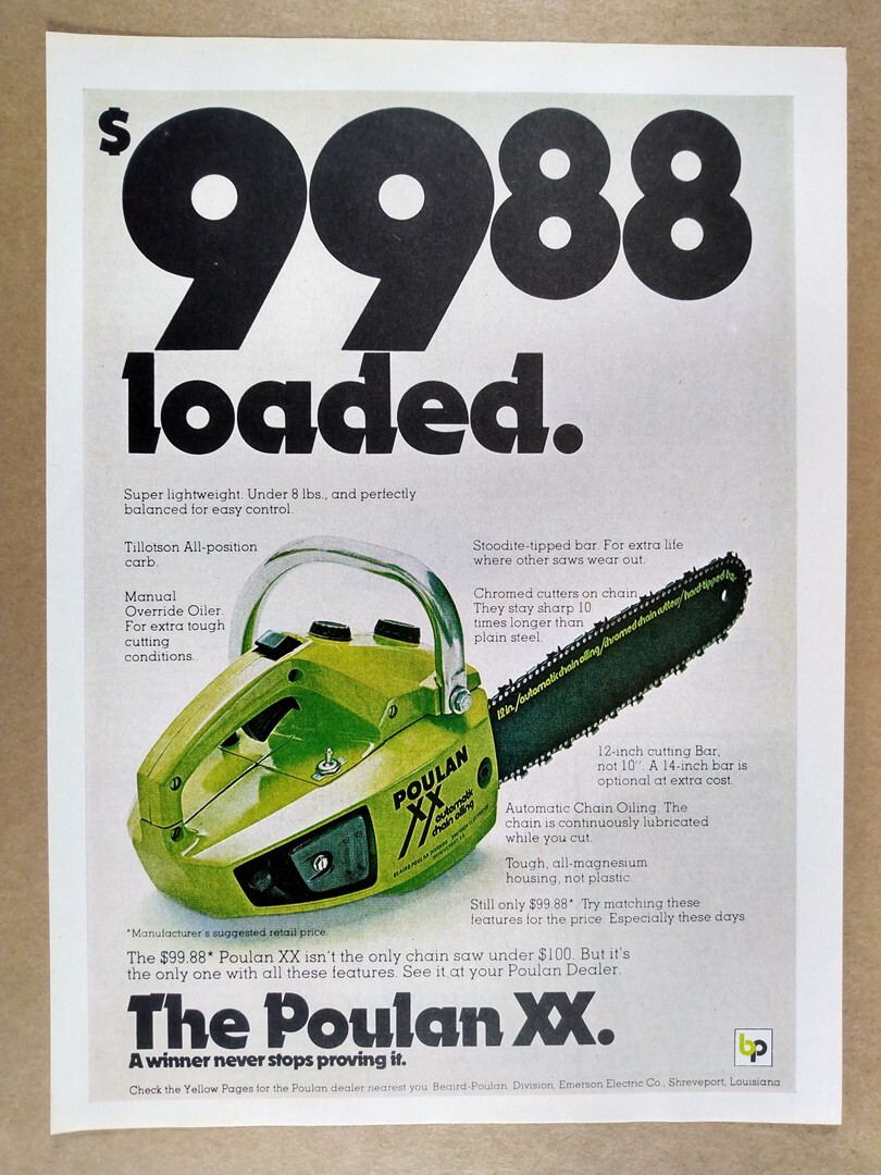 1974 Poulan XX Chain Saw vintage print Ad | eBay