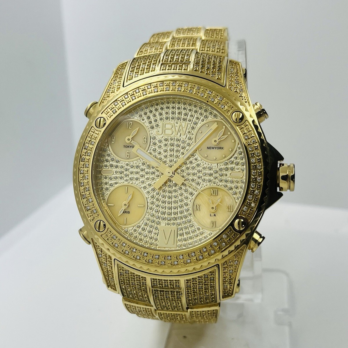JBW Jet Setter Men's Gold Steel Diamond 50mm World Time Swiss