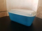 Vintage PYREX Blue/Turquoise Refrigerator Dish 502B + 502C Clear Glass Lid Retro