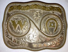 1984 Vintage Western Laredo Wrangler Cowboy Sterling Silver Trophy Belt Buckle
