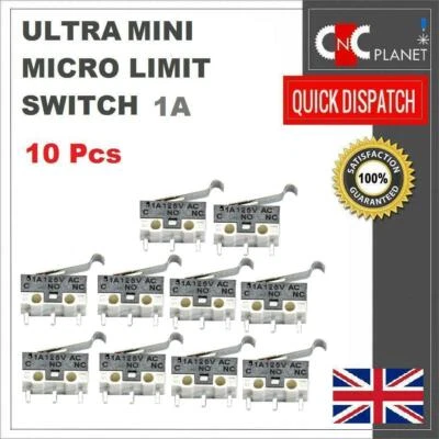 MICRO LIMIT SWITCH MINI ULTRA SMALL 1A 2A 3D PRINT Mini Micro Endschalter ultra klein 1A gebogener Hebelarm Typ 10er Pack UK schnell