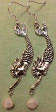 MERMAID with GLASS SHELL DANGLE EARRINGS - Pewter with Sterling Silver Ear Wires