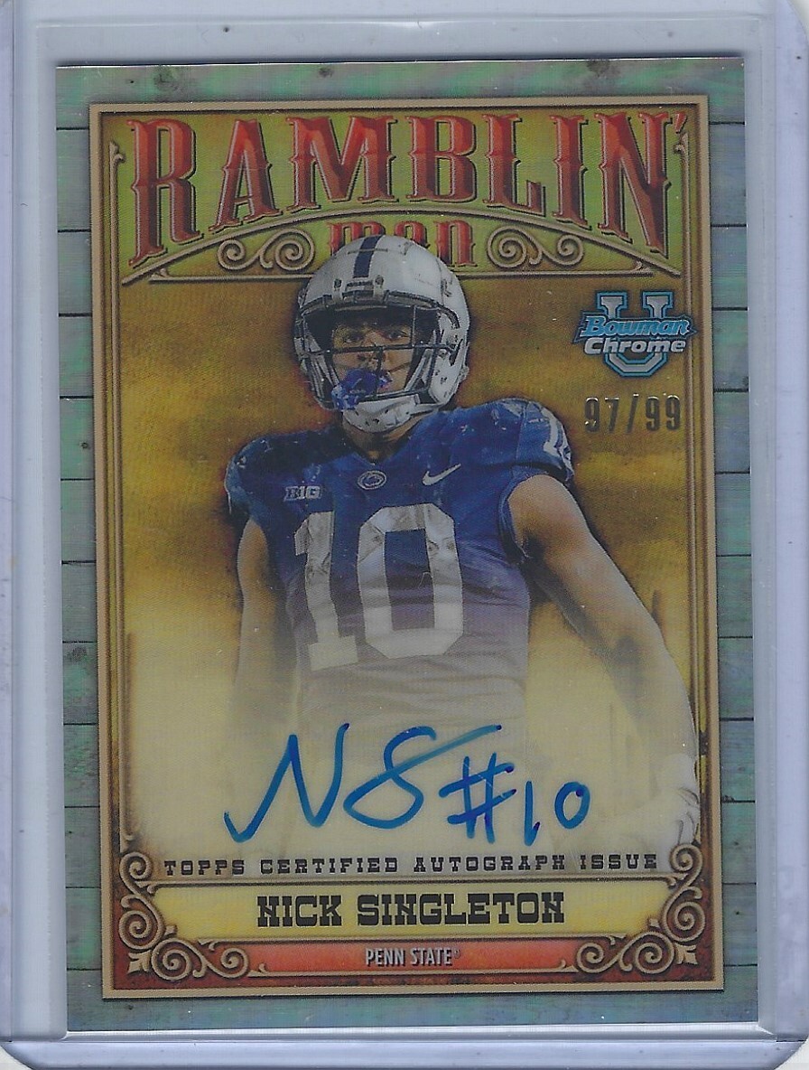 2023 NICK SINGLETON BOWMAN CHROME U RC RAMBLIN MAN INSERT REFRACTOR AUTO 97/99
