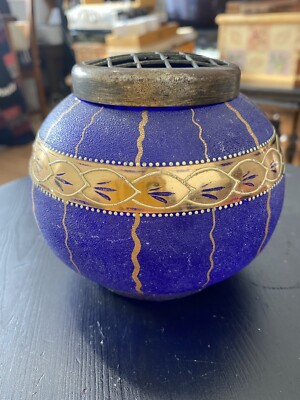 Jugendstil Böhmisches Kobaltblau mit vergoldetem/Golddec Glas Rosenschale mit Frosch