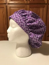 Scrub or Chef Hat Medical Nursing Chemo  Purple/Lavender/White Print