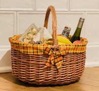 Einkaufskorb Weide Autokorb Mit Karo Textil Einlage, Obst Ernte Picknick Korb