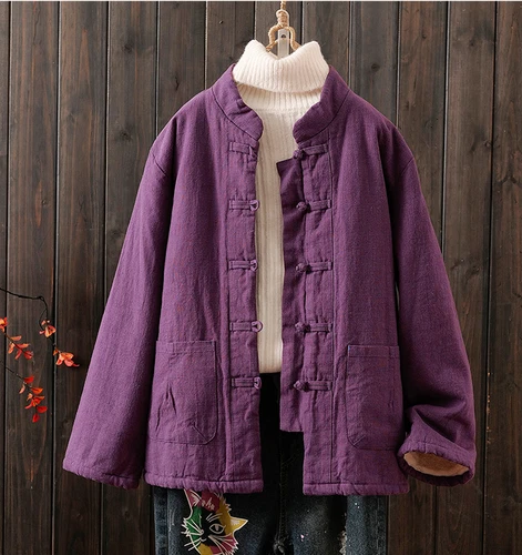 Women Cotton Padded Jacket Ramie Thick Coats Winter Parka Oversized Warm Tops - Bild 8 von 22