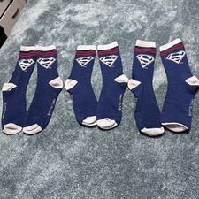 DC Comics Superman Blue Theme 3 Tall Pairs Socks 6 Total Socks Mens Size 6-12