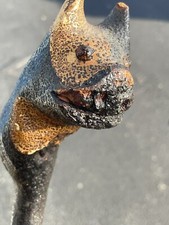 ANTIQUE FOLK ART WALKING STICK CANE 1 Piece Dog Glass Eyes 36"