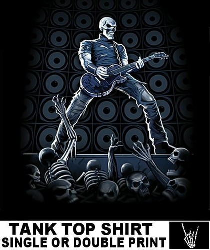 CHITARRISTA HARD ROCK ROLL BAND SCHELETRO BLUES WALKING DEAD SKULL CANOTTA A18