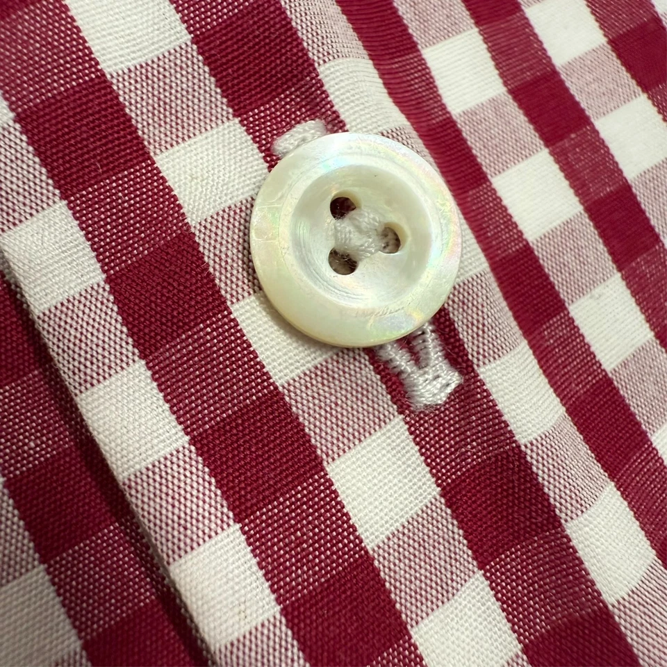 Van Laack Dress Shirt Red White Check Long Sleeve Button Up Cotton Large - Image 4 of 4
