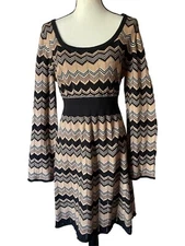 I.N.C Chevron Knit Sweater Dress Long Bell Sleeve Fit Flare Stretch XL