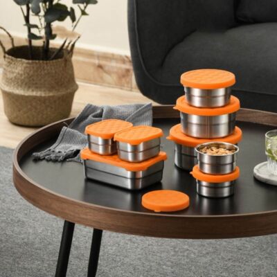 Brotdose mit orangefarbenem Silikondeckel rechteckig/rund Frischhaltebox Gefrierschrank