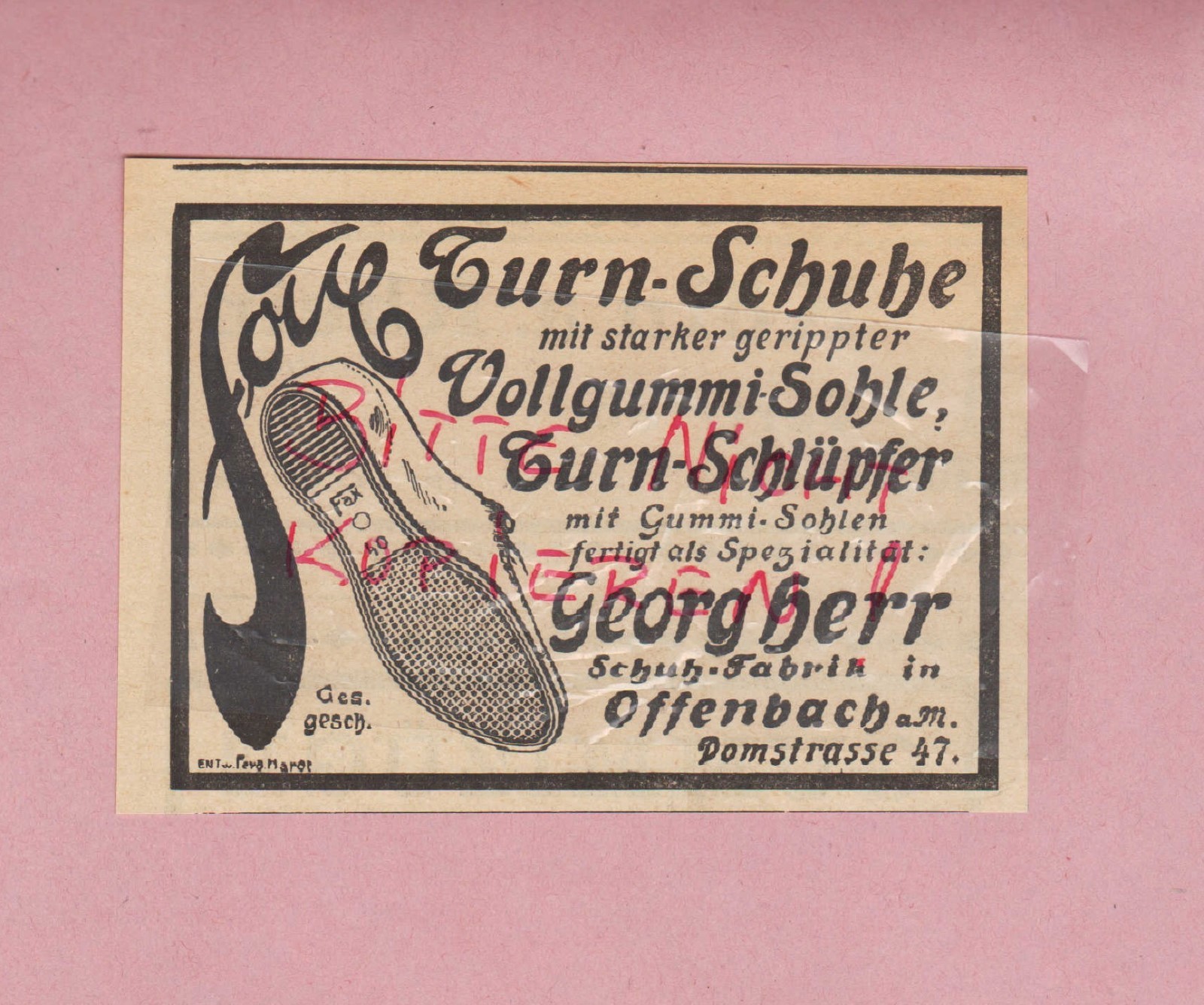 OFFENBACH, Werbung 1925, Herr Turnschlüpfer Schuhe Stiefel eBay