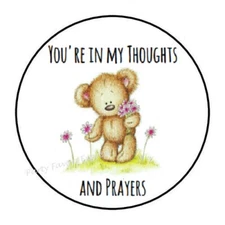 30 YOU'RE IN MY THOUGHTS AND PRAYERS BEAR ENVELOPE SEALS LABELS STICKERS 1.5"