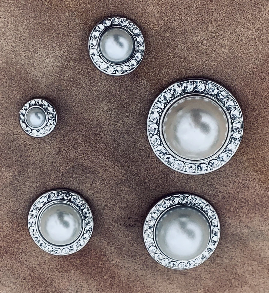 3 PCs Round Crystal Rhinestone Pearl Buttons Alloy Sewing Crafts W Hole Wedding - Image 4 of 4