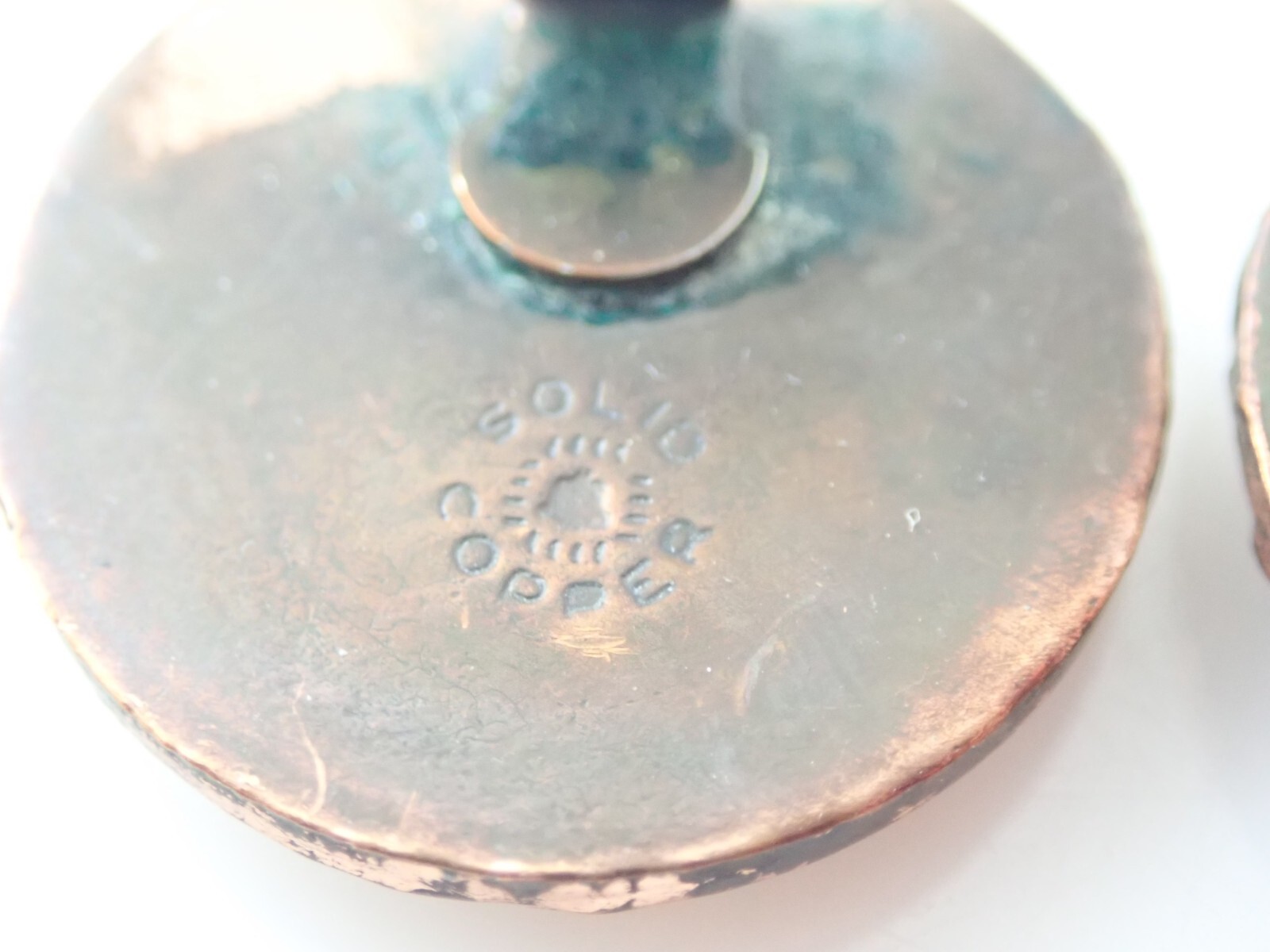 Vintage Solid Copper Bell Signed Turquoise Pendan… - image 6