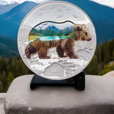 2021 MONGOLIA 1000 TOGROG INTO THE WILD **BEAR** 2 OZ .999 SILVER PROOF COIN