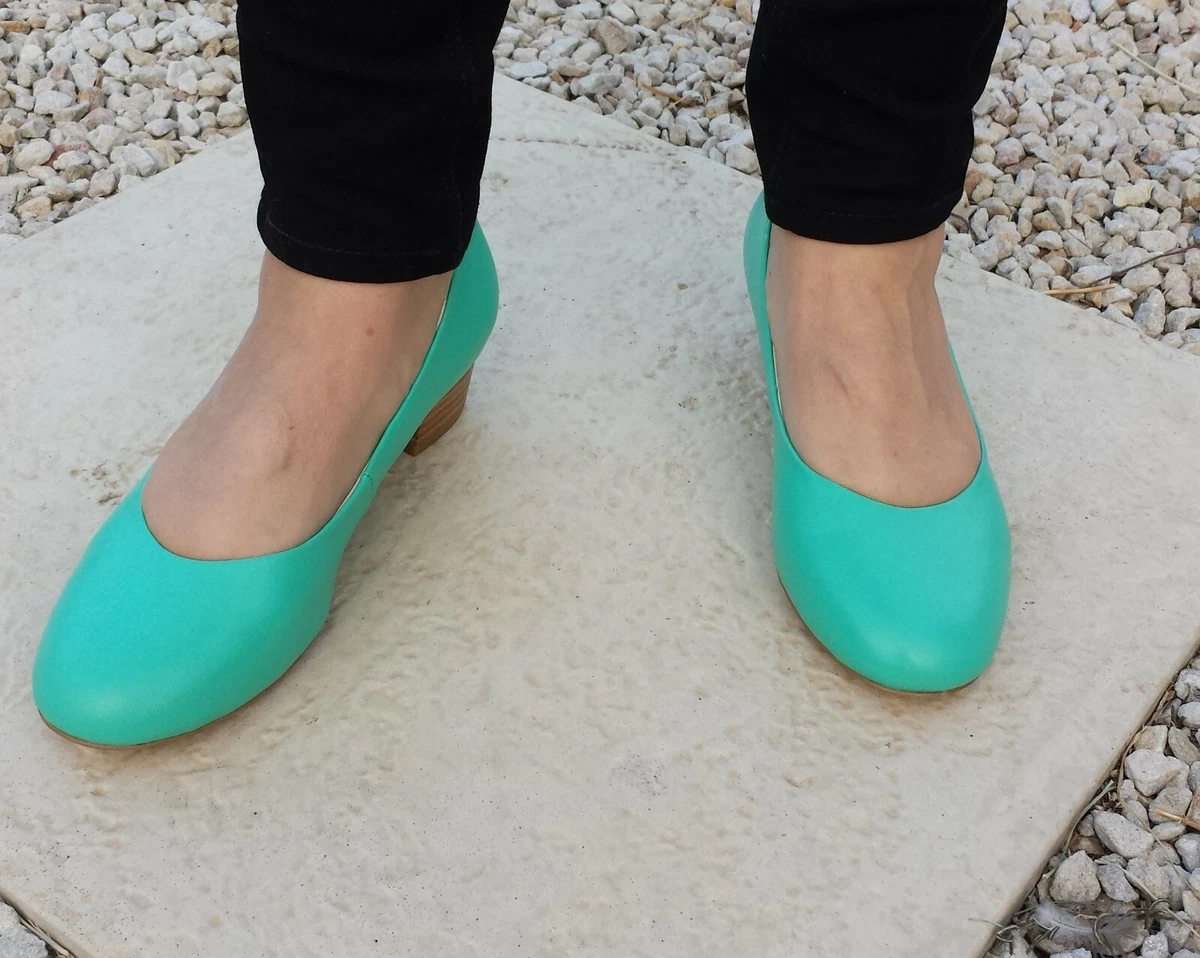 Green leather flats sale
