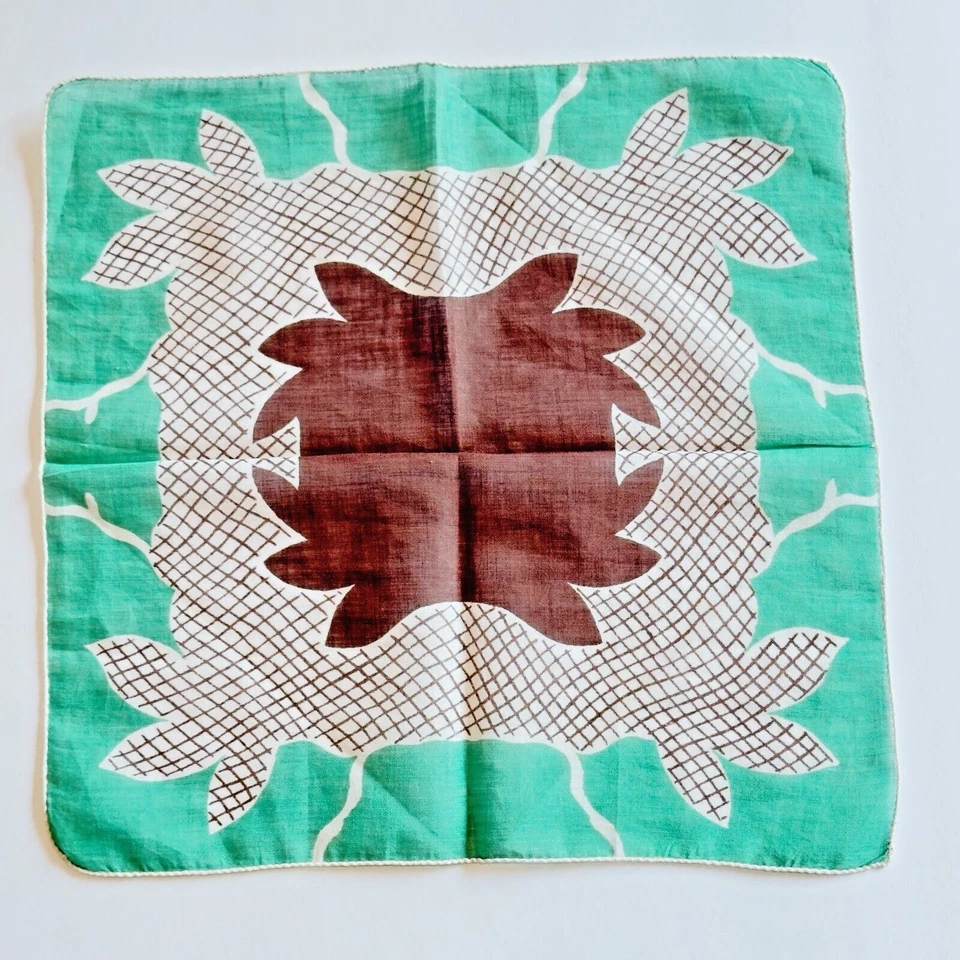 Pañuelo Vintage Pañuelo Estampado Abstracto Moderno MCM Verde Marrón Algodón 11.5" Foto 3 de 4