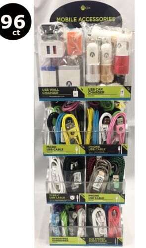 96ct PHONE CABLE CHARGER ACCESSORIES WHOLESALE LOT COUNTERTOP DISPLAY-2 PORTS - Picture 1 of 11