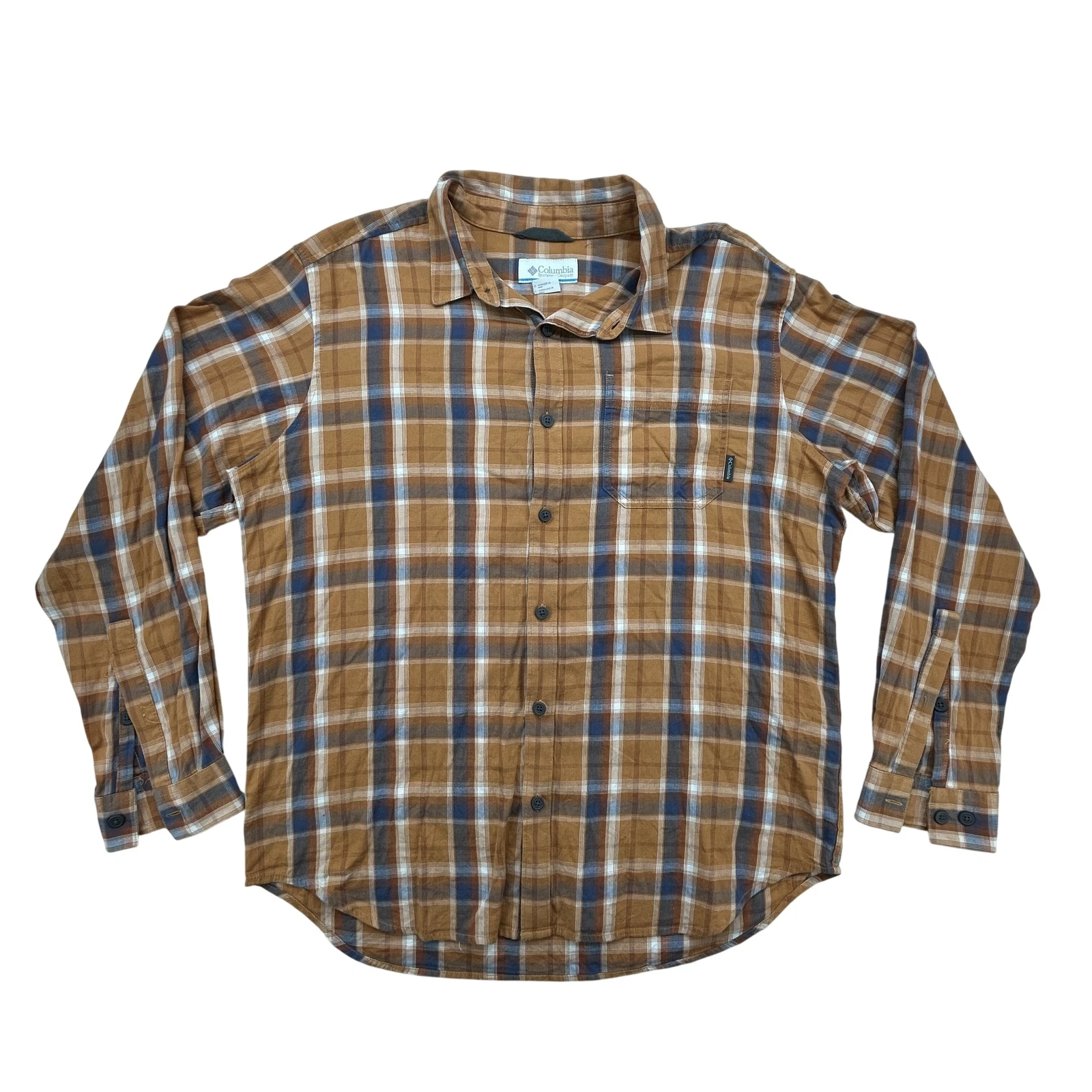 Columbia Shirt Mens Large Plaid Button Down Long Sleeve Outdoor Casual Brown
