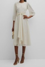 $398 Shoshanna Women's Ivory Melrose Blouson Sleeve Swiss-Dot MIDI Dress Size 2