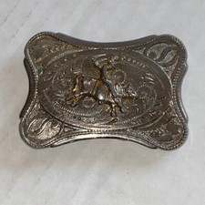 Western Belt Buckle Cowboy Riding Bull Child's Belt Buckle Silver Tone