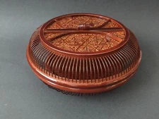 Japanese Chinese Bamboo Woven Food Snack Candy Basket 8.75"D Lacquered Handmade