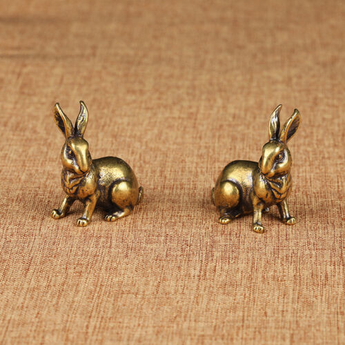 1 Pair Brass Rabbit Statue Ornaments Bunnies Decorative House Animal Statues* - Picture 1 of 5