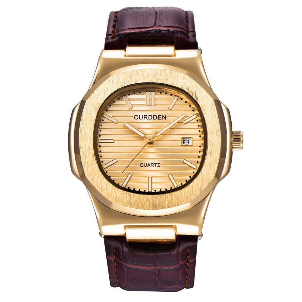 Men's Square Quartz Watch with Imitation Leather Strap and Pin Buckle
