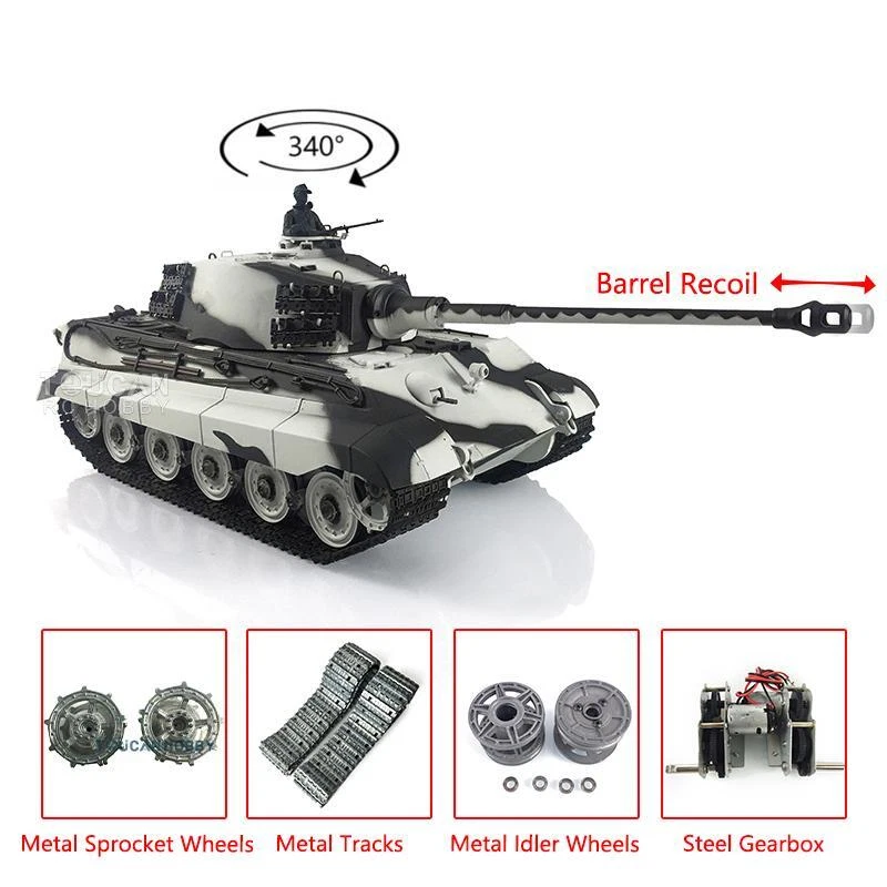1/16 Henglong 7.0 King Tiger RTR IR BB RC Tank 3888A Metal Tracks Barrel Recoil - Image 3 of 4