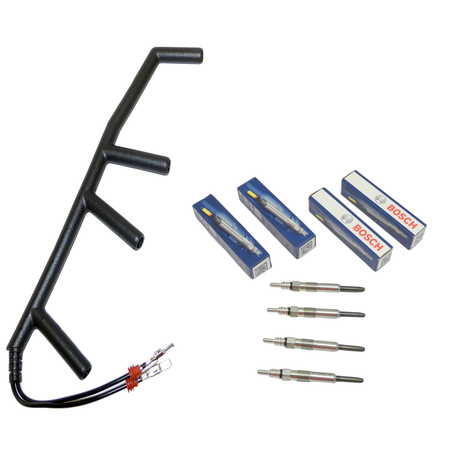 4pcs Bosch Glow Plug  2-Wire Glow Plug Wiring Harness For VW Golf Jetta Beetle