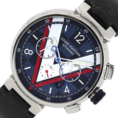 Louis Vuitton Tambour Damier Cobalt V QA076 Black Blue Dial Men's Watch  [U0126] | eBay