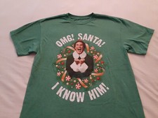 ELF Movie Kids Size Large OMG SANTA Tee Tshirt Green Holiday Christmas L