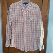 Tommy Hilfiger Mens checked dress shirt cotton XL Plaid chambray denim
