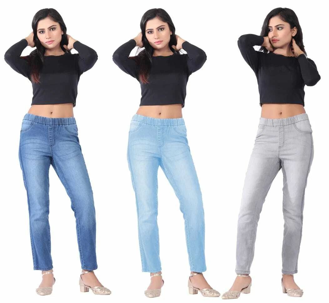Womens High Waist Jeans Ladies Straight Denim Jeggings Elasticated Pants  Size | eBay