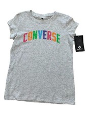 Image of Youth Girl's Converse Logo Graphic T-Shirt Size Large 12-13 yrs Light Gray Multi