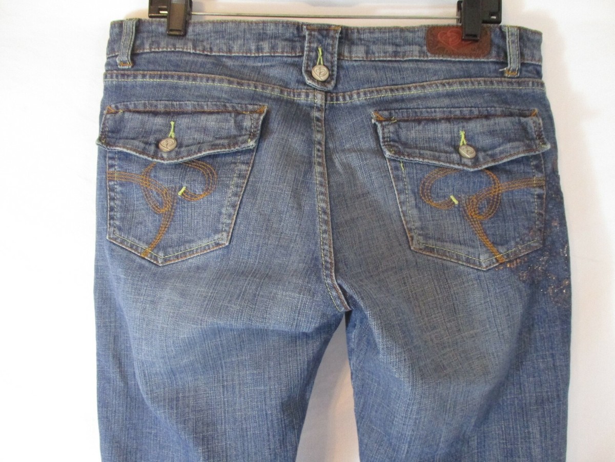 Quincy Jessica Simpson Embellished Jean Blue Denim Boot Pants Sz